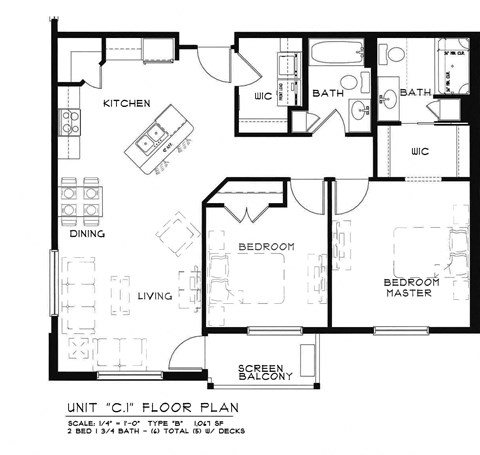 Floor plan for 2 beds, 1.8 baths, 1067 sqft
